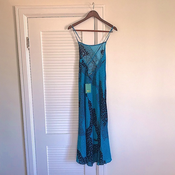 Rixo Sylvie Turquoise Blue Leopard Print Silk Midi Slip Dress Size XS NWT - Picture 11 of 14